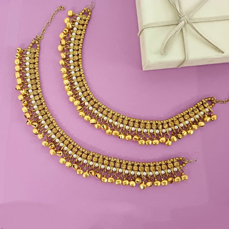 Efulgenz Indian Bridal Anklets for Women Ghungroo Jhanjara Anklet Bollywood Crystal Faux Pearl Ankle Bracelets Set Bell Anklets for Women - Image 2